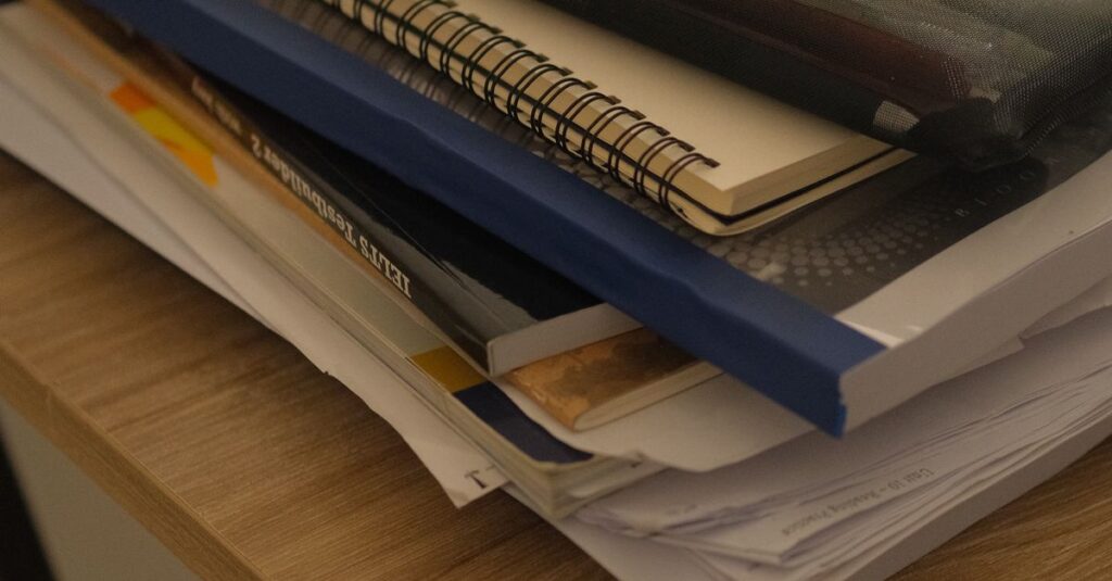 stack of school notebooks