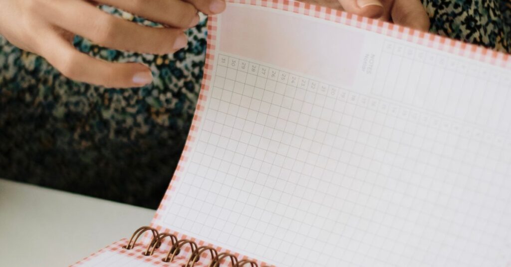 checked notebook close up