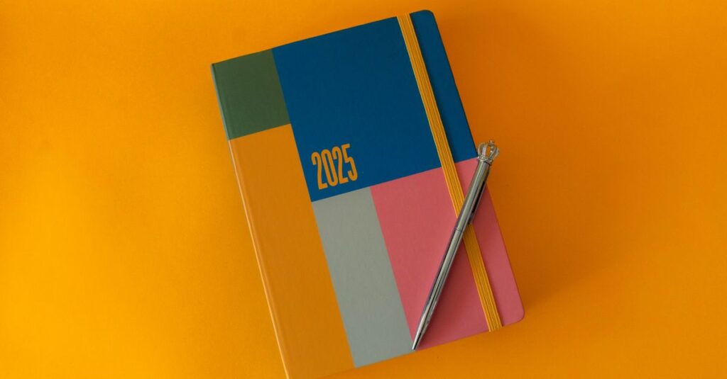 colorful diary with pen