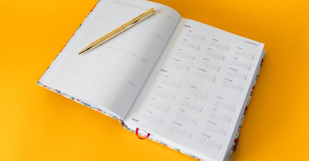 open diary with pen