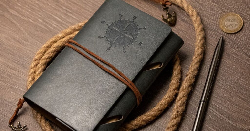 leather diary with pen