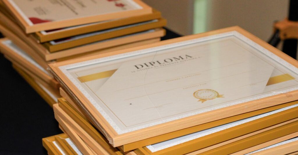 printed certificate stack close up