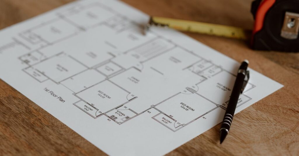 architectural blueprint on table